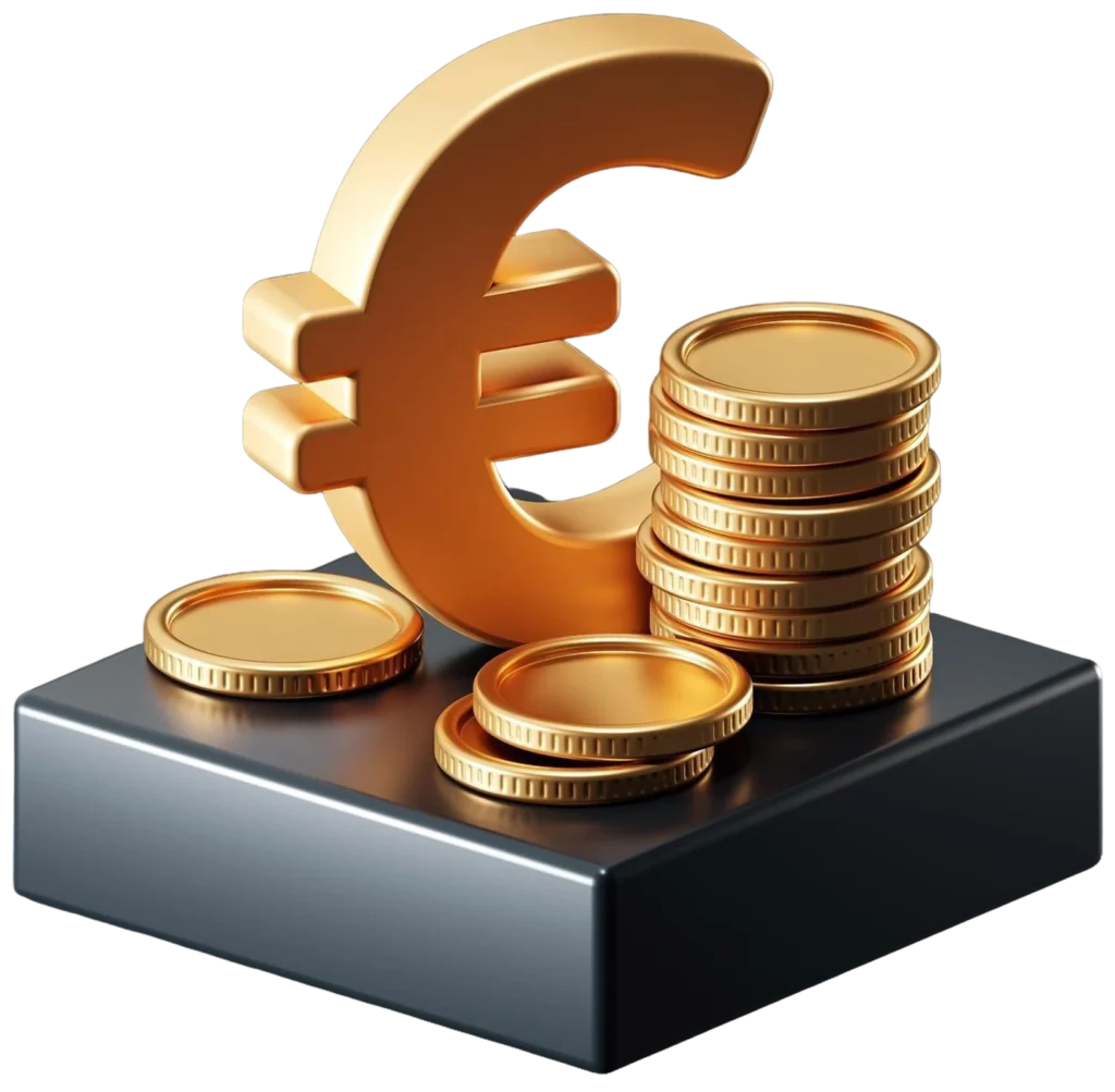 euro symbol eur money currency isolated 3d banking background with wealth gold cash coin business finance icon concept economy investment financial bank exchange transfer market price tax value 1